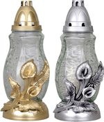 Grave lantern, with calla lilies, gold/silver color mix, 40 h, 110 g, height 28 cm, for the grave