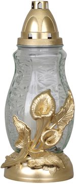 Grave lantern, with calla lilies, gold/silver color mix, 40 h, 110 g, height 28 cm, for the grave