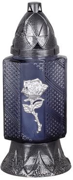 Grave Candle Grave, with rose, mixed colors blue/transparent glass, 28 h burn time, 80 g, 26 cm, for