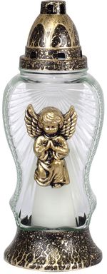 Grave lantern Grave, clear glass, with angel, copper-gold, 40 h, 110 g, height 28 cm, for grave