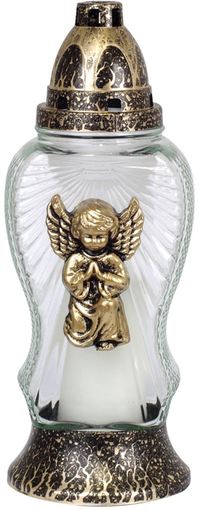 Grave lantern Grave, clear glass, with angel, copper-gold, 40 h, 110 g, height 28 cm, for grave