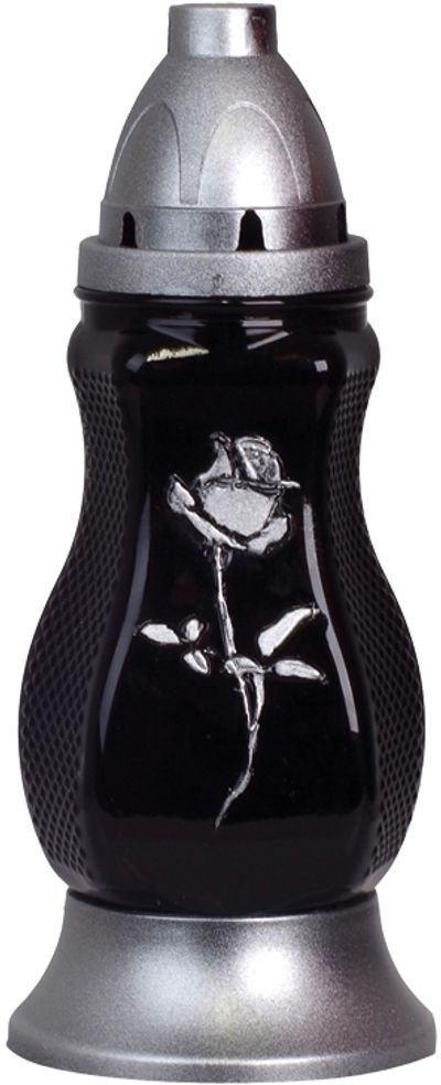Grave lantern Grave, black glass, with rose, silver, 40 h, 110 g, height 26.5 cm, for grave