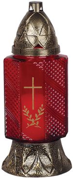 Grave Candle Grave, red glass, with cross, copper, 28 h burn time, 80 g, 24 cm, for grave