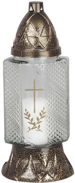 Grave Candle Grave, clear glass, with cross, copper, 28 h burn time, 80 g, 26 cm, for grave