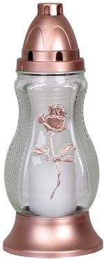 Grave lantern Grave, clear glass, with rose, pink, 40 h, 110 g, height 26.5 cm, for the grave