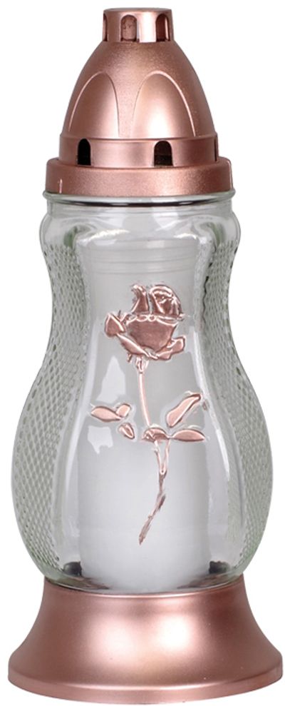 Grave lantern Grave, clear glass, with rose, pink, 40 h, 110 g, height 26.5 cm, for the grave