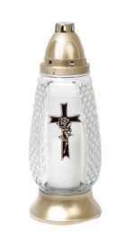 Grave Candle Grave, clear glass, with cross, 28 h burn time, 80 g, 26 cm, for grave