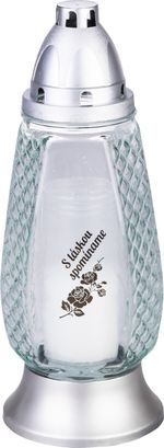 Mécses Grave, átlátszó üveg, szlovák felirattal, ezüst, 28 óra, 80 g, sírra, 11x28 cm