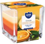 Gyertya AURA, üvegben, háromszínű, Narancs, 32h, 170g