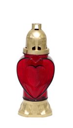 Heart mécsestartó, üveg, piros, 28 h, 80 g, 25.5 cm, sírhoz