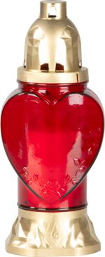 Heart mécsestartó, üveg, piros, 28 h, 80 g, 25.5 cm, sírhoz