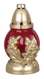 Grave Candle Ornamental leaf, decorative glass, 18 h burn time, 20 cm, for grave
