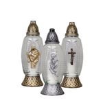 Grave Candle Cross, decorative glass, 40 h burn time, 35 cm, for grave, mixed designs