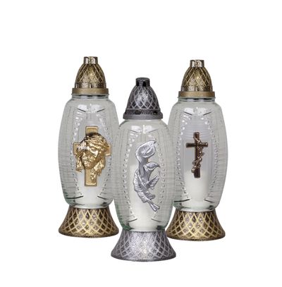 Grave light Cross, decorative glass, 40 h, 35 cm, for grave, mixed designs