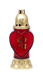 Grave Candle Rose, clear glass, 28 h burn time, 25.5 cm, gilded, for grave, mixed designs