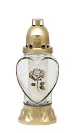 Grave Candle Rose, clear glass, 28 h burn time, 25.5 cm, gilded, for grave, mixed designs