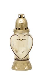 Grave Candle Heart, gilded glass, 28 h burn time, 25.5 cm, for grave