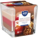 Gyertya AURA, üvegben, háromszínű, alma-fahéj, 32h, 170g
