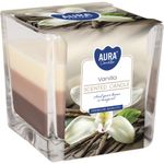 Gyertya AURA, üvegben, háromszínű, vanília, 32h, 170g