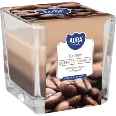 Sviečky AURA, v skle, trojfarebná, Coffee, 32h, 170g
