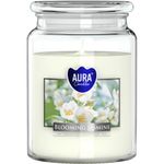 Illatgyertya AURA üvegben, virágzó jázmin, 100 h, 500 g