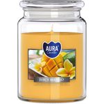 Illatgyertya AURA üvegben, édes mangó, 100 h, 500 g