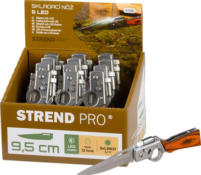 Kés Strend Pro XL121901, 210 mm, összecsukható LED lámpával, Sellbox 12 db