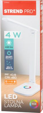 Lámpa Strend Pro, asztali, érintésvezérlés, fényerőszabályozás, RGB, háttérvilágítású talp, 4 W, feh