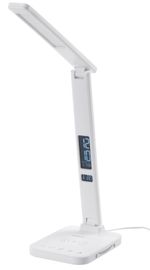 Lampa Strend Pro, stolná, LED, bezdrôtové nabíjanie, voľba intenzity svetla, s displejom, hodiny, budík, teplomer, 4 W, biela