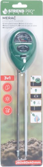 Merač Strend Pro 3v1, pôdnych vlastností, PH, vlhkosť, intenzita svetla, 26x6x4 mm, tester