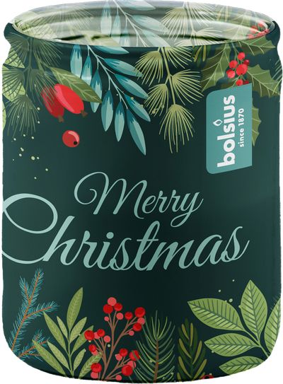 Gyertya Bolsius Glass Candle, Karácsony, zöld, vanília, 82/68 mm