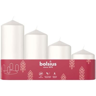 Gyertyak Bolsius Pillar Advent, Karacsony, feher, 60/80/100/120x48 mm, csomag 4 db