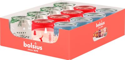 Candle Bolsius Starlight, 82x68 mm, 3 types of scents, in glass, pack of 12 pcs