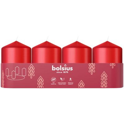 Sviečky Bolsius Pillar Advent, červené, 60x40 mm, bal. 4 ks