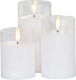 Candle MagicHome Christmas, wax, 1xLED warm white, moving flame, 7.5x10/12.5/15 cm, 3xAAA