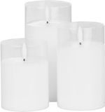 Candle MagicHome Christmas, wax, 1xLED warm white, moving flame, 7.5x10/12.5/15 cm, 3xAAA