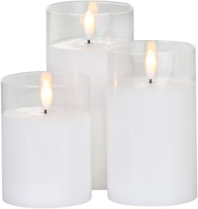 Candle MagicHome Christmas, glass, 1xLED warm white, 7.5 x 10/12.5/15 cm, battery operated