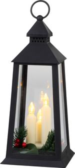 Lámpás MagicHome Karácsonyi, műanyag, fekete, 3xLED sárga, 14x14x35 cm, 3xAAA