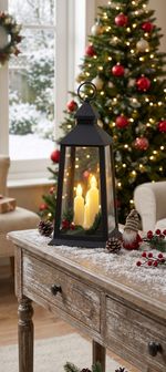 Lantern MagicHome Christmas, plastic, black, 3xLED yellow, 14x14x35 cm, 3xAAA