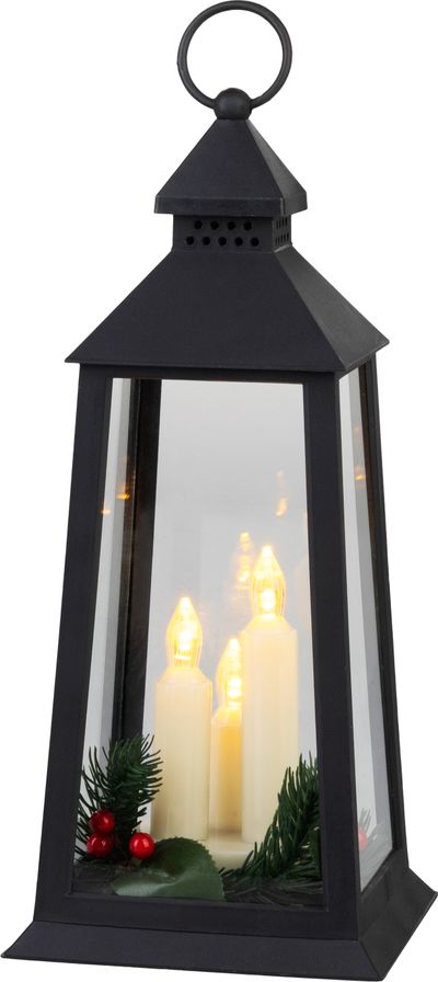 Lantern MagicHome Christmas, plastic, black, 3xLED yellow, 14 x 14 x 35 cm, battery operated