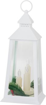 Lantern MagicHome Christmas, plastic, white, 3xLED yellow, 14 x 14 x 35 cm, battery operated