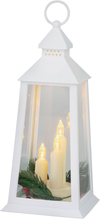 Lantern MagicHome Christmas, plastic, white, 3xLED yellow, 14 x 14 x 35 cm, battery operated