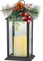 Lampáš MagicHome Vianoce, s vetvičkou, plast, čierny, 1xLED žltá, 14x14x32.2 cm, 3xAAA, pohyblivý plameň