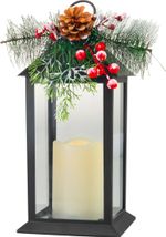 Lampáš MagicHome Vianoce, s vetvičkou, plast, čierny, 1xLED žltá, 14x14x32.2 cm, 3xAAA, pohyblivý plameň