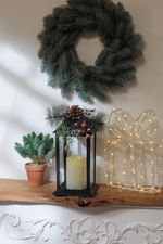 Lantern MagicHome Christmas, with branch, plastic, black, 1xLED yellow, 14x14x32.2 cm, 3xAAA, flicke