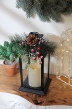 Lantern MagicHome Christmas, with branch, plastic, black, 1xLED yellow, 14x14x32.2 cm, 3xAAA, flicke