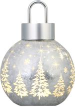 Gömb MagicHome Karácsony, üveg, ezüst, 10xLED meleg fehér, 12x12x18 cm, 2xAA