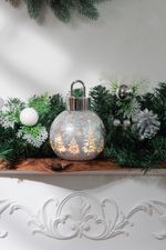 Gömb MagicHome Karácsony, üveg, ezüst, 10xLED meleg fehér, 12x12x18 cm, 2xAA