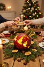 Ball MagicHome Christmas, glass, red, 10xLED warm white, 12x12x18 cm, 2xAA