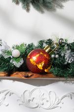 Gömb MagicHome Karácsony, üveg, piros, 10xLED meleg fehér, 12x12x18 cm, 2xAA